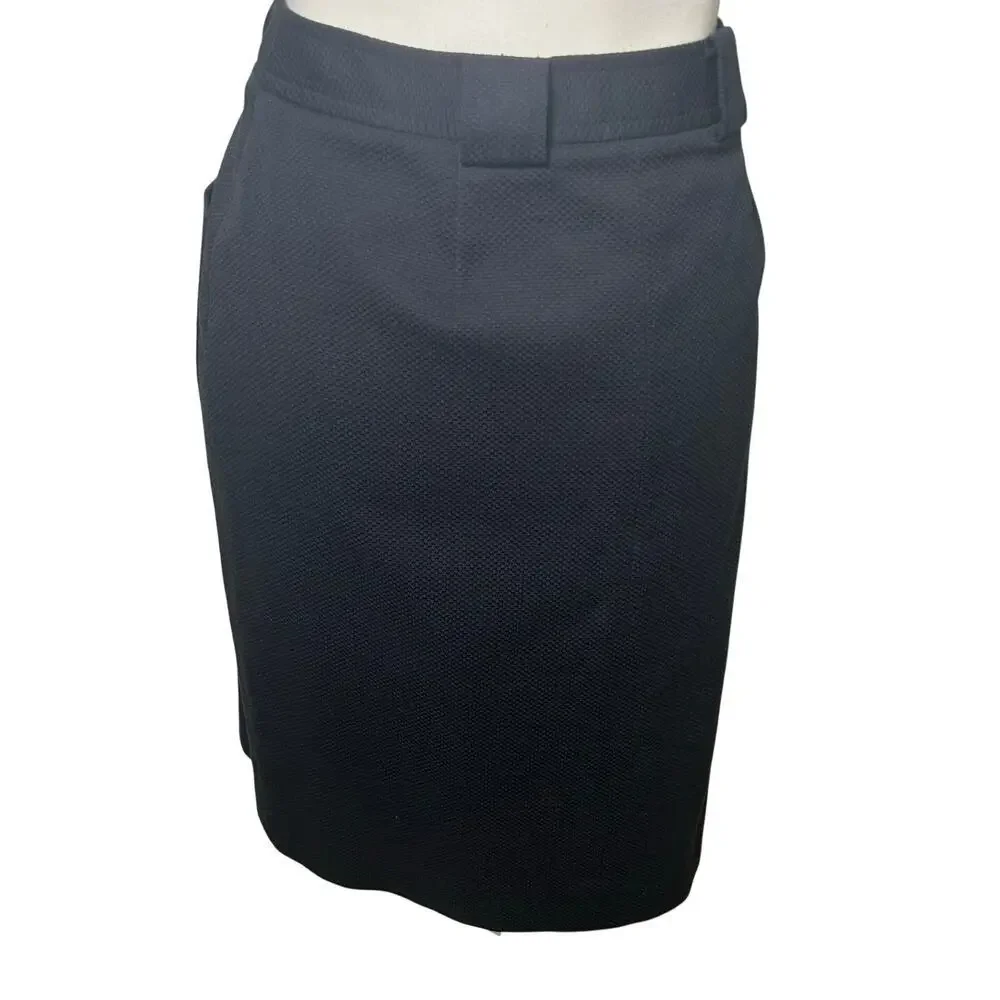 Brooks Brothers womens navy textured cotton patch pockets button front skirt 4